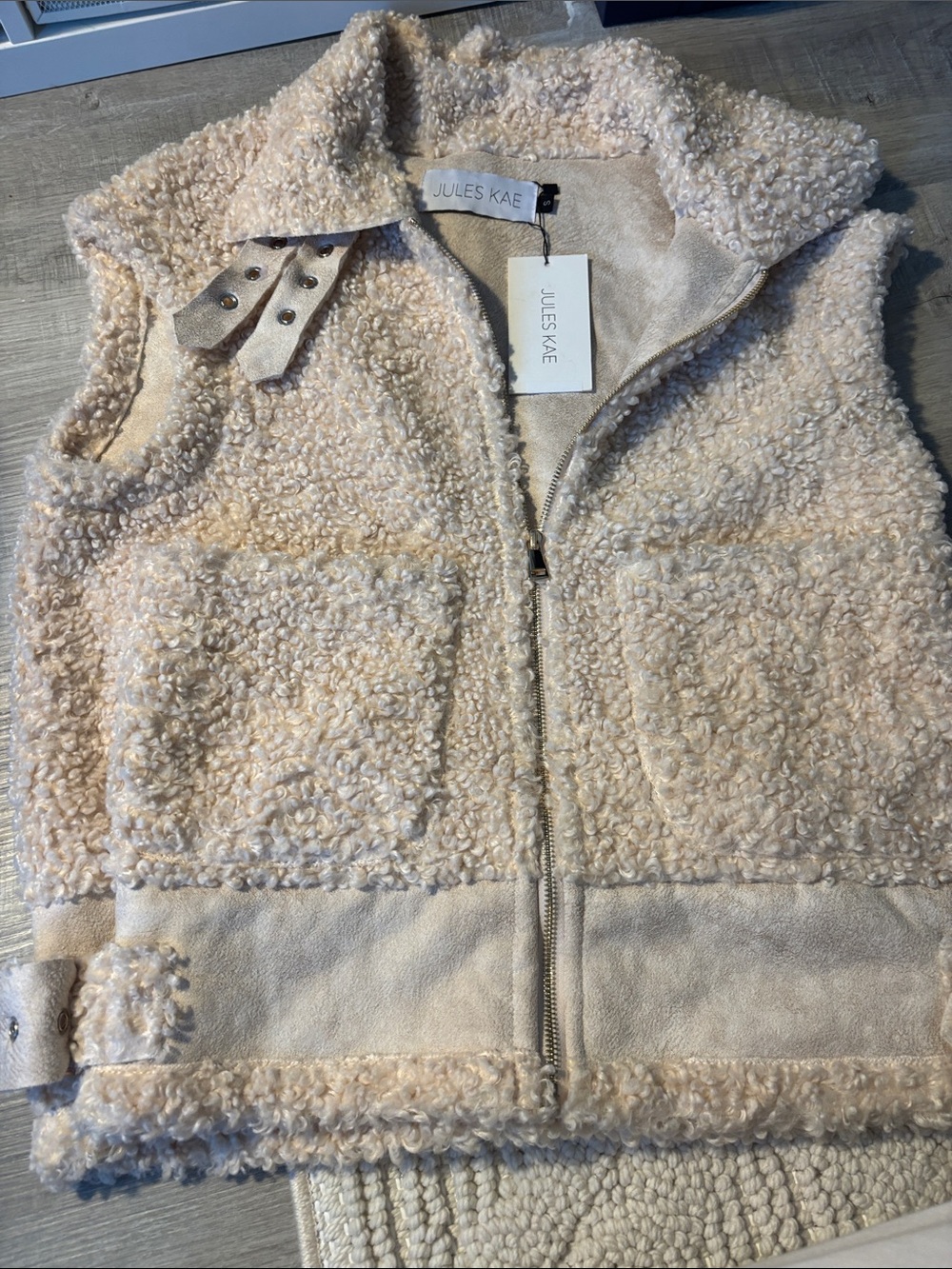 Jules Kae Cream Sherpa Zip Vest